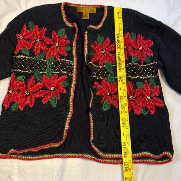 Vintage Eve Tyler Christmas cardigan sweater size women’s large black beaded poi - Picture 7 of 8